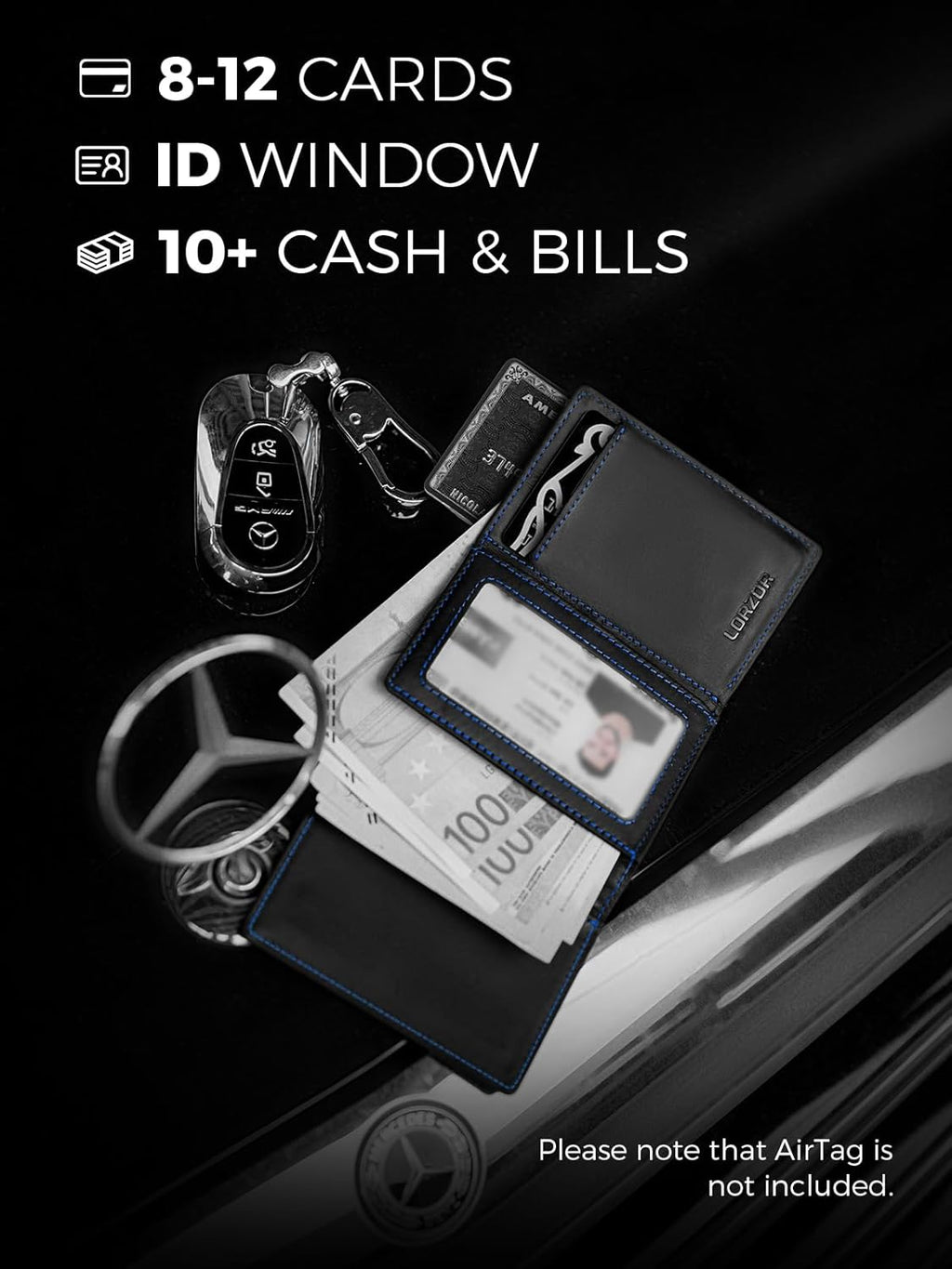 LORZOR Minimalist Wallet for Men with Credit Card Holder, Finest Full Grain Leather, Pop up Smart Wallet, Trifold Slim Wallet, RFID Blocking, Front Pocket, ID Window