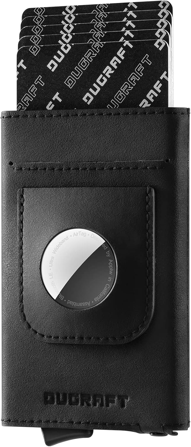 DUGRAFT Pop Up Wallet with AirTag Holder, RFID Blocking Air Tag Wallet with Money Clip Smart Credit Card Holder Wallet for Men(AirTag Not Included)