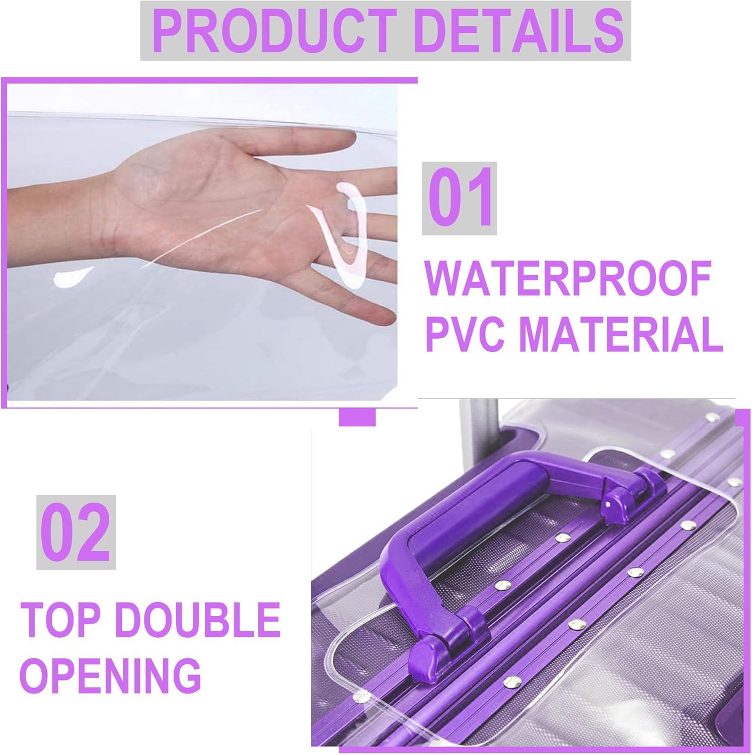 3 PCS PVC Luggage Protector Covers for TSA Approved 20/24/28 Inch Full Clear Suitcase Cover Protector Transparent Luggage Protective Cover Set Full Clear