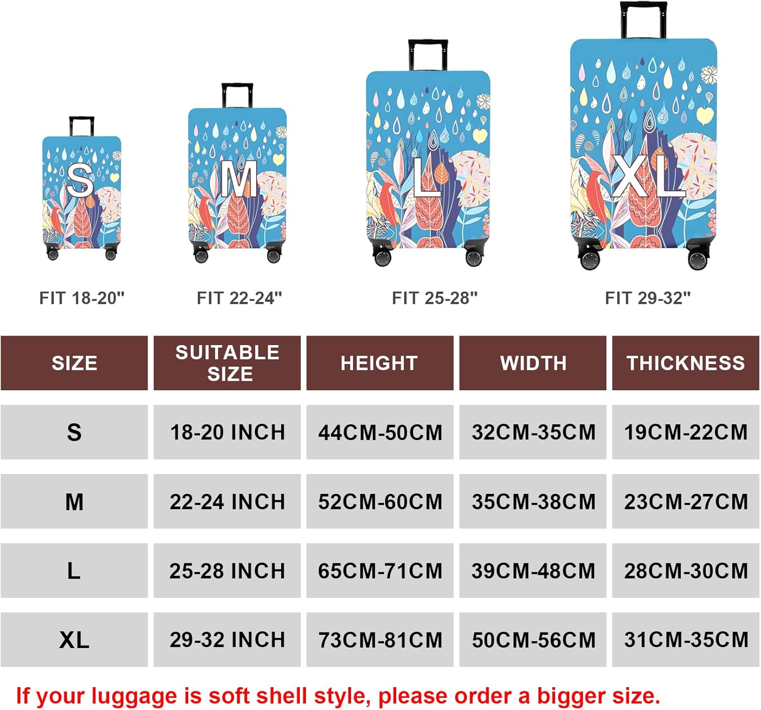 WUJIAONIAO Travel Luggage Cover Spandex Suitcase Protector Washable Baggage Covers (XL (for 29-32 inch luggage, rainy season)