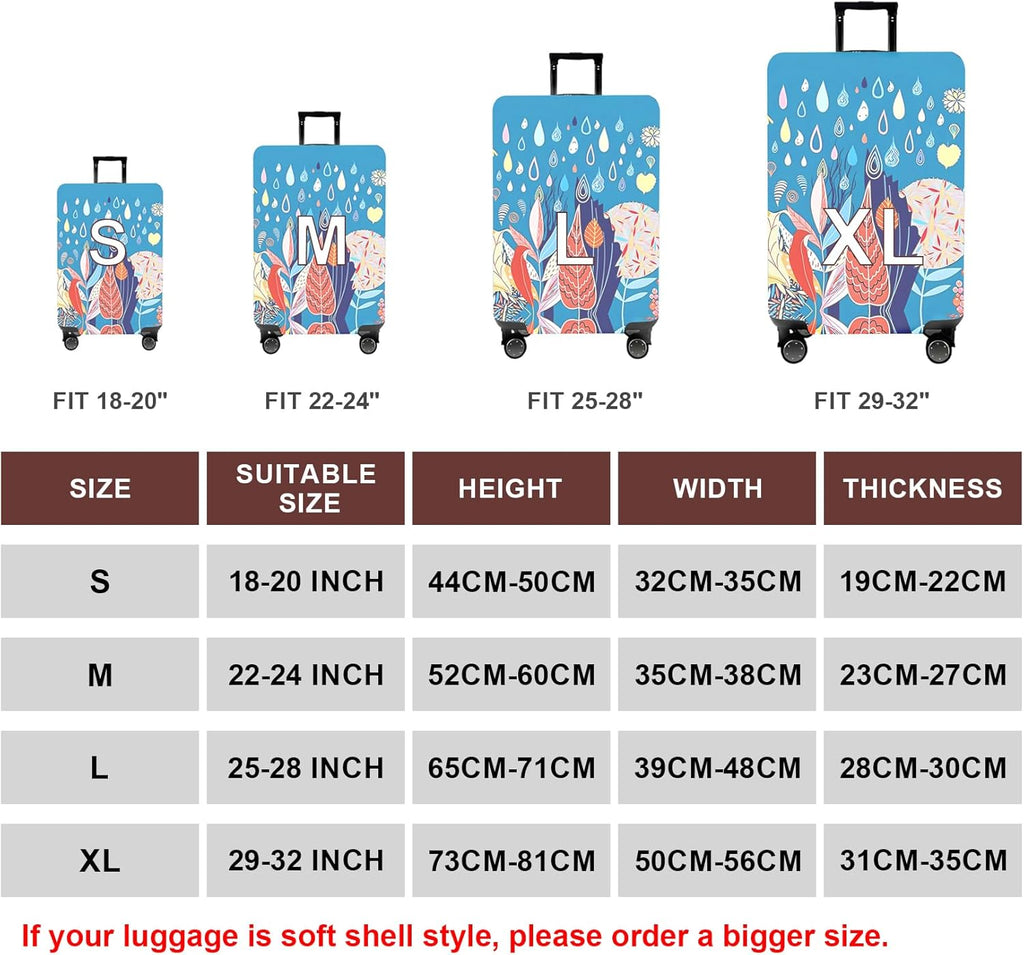 WUJIAONIAO Travel Luggage Cover Spandex Suitcase Protector Washable Baggage Covers (M (for 22-24 inch luggage), rainy season)