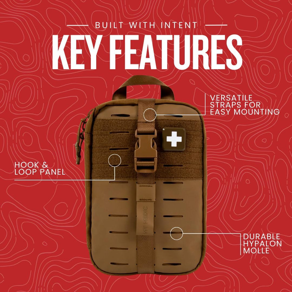 MY MEDIC MyFAK Standard - Ifak First Aid Kit - HSA FSA Eligible - 132 Life Saving Trauma and Medical Items - Survival Kit for Camping or Your Car - Coyote