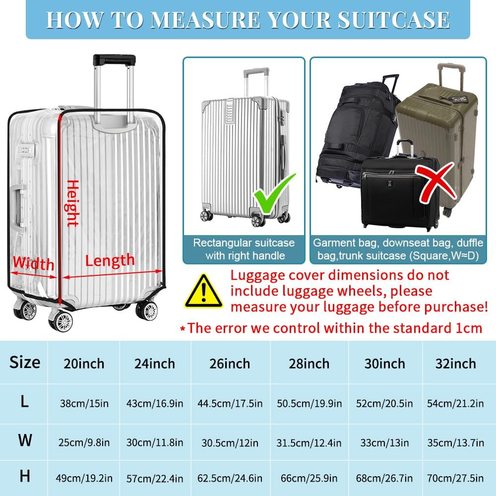 Yotako Clear PVC Suitcase Cover Protectors 26 Inch Luggage Cover for Wheeled Suitcase (26'')