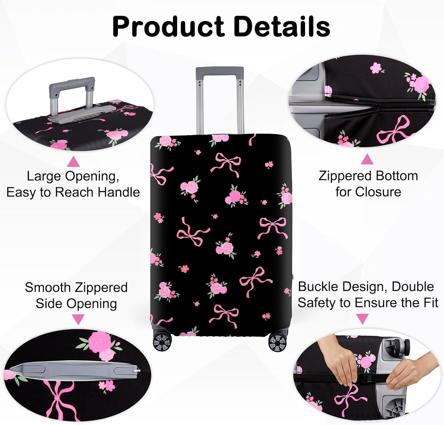 Pink Dino Suitcase Luggage Cover, Thick Suitcase Cover for Carry on Luggage Protector Fits 18-30 Inch Case