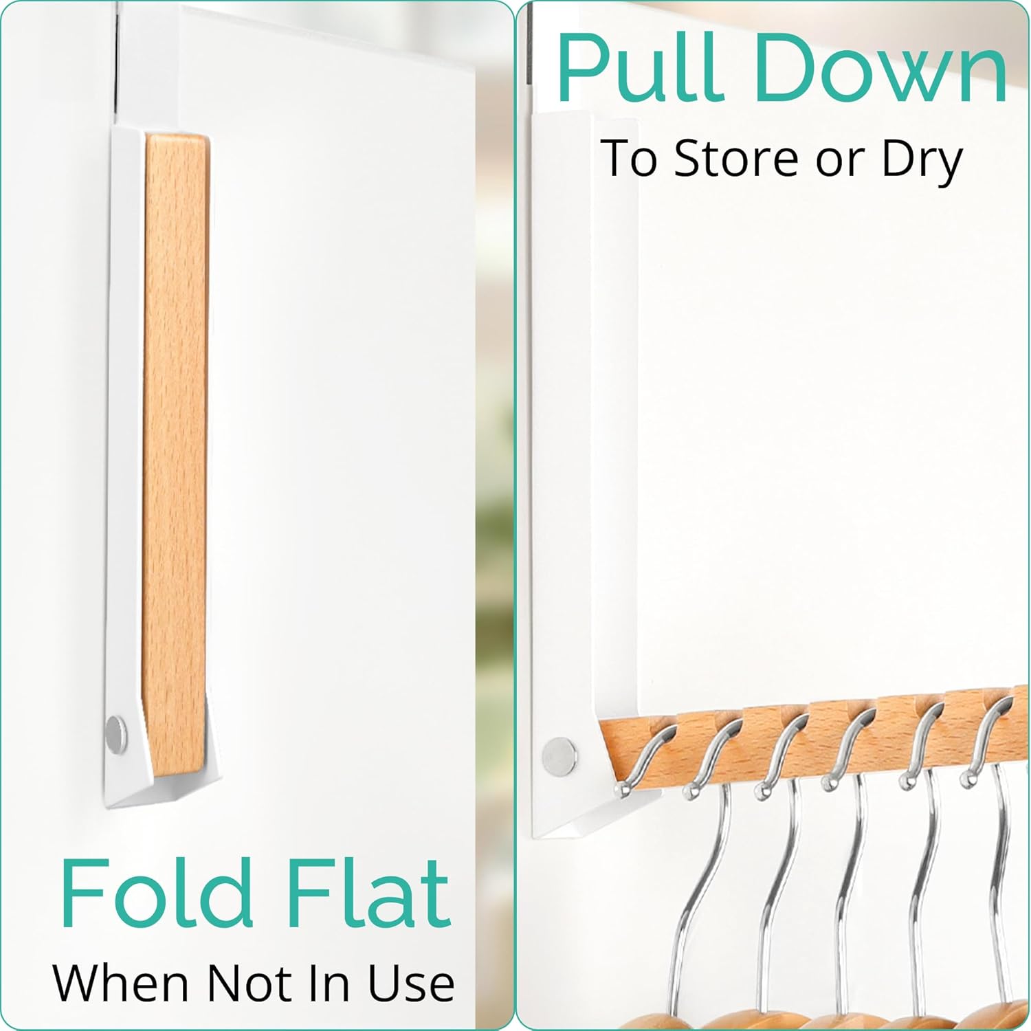 Over The Door Clothes Hanger – Portable Retractable Travel-Friendly Laundry Room Hanging Rack – Convenient Over The Door Drying Rack for Laundry Ease - 2PCS (White)