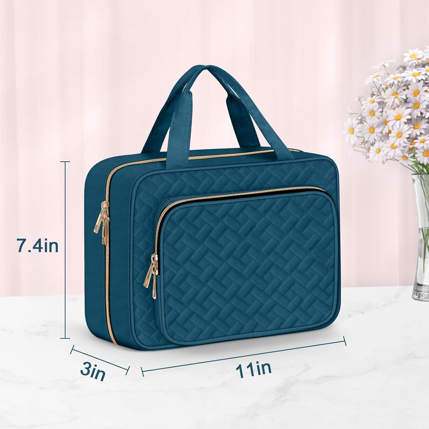 Wedama Toiletry Bag for Women, Medium Cosmetic Travel Bag, Hanging Toiletry Bag for Bathroom, Thickened PVC Waterproof Makeup Bag, Toiletries Bag for Travel Business Trips and Camping, Dark Blue