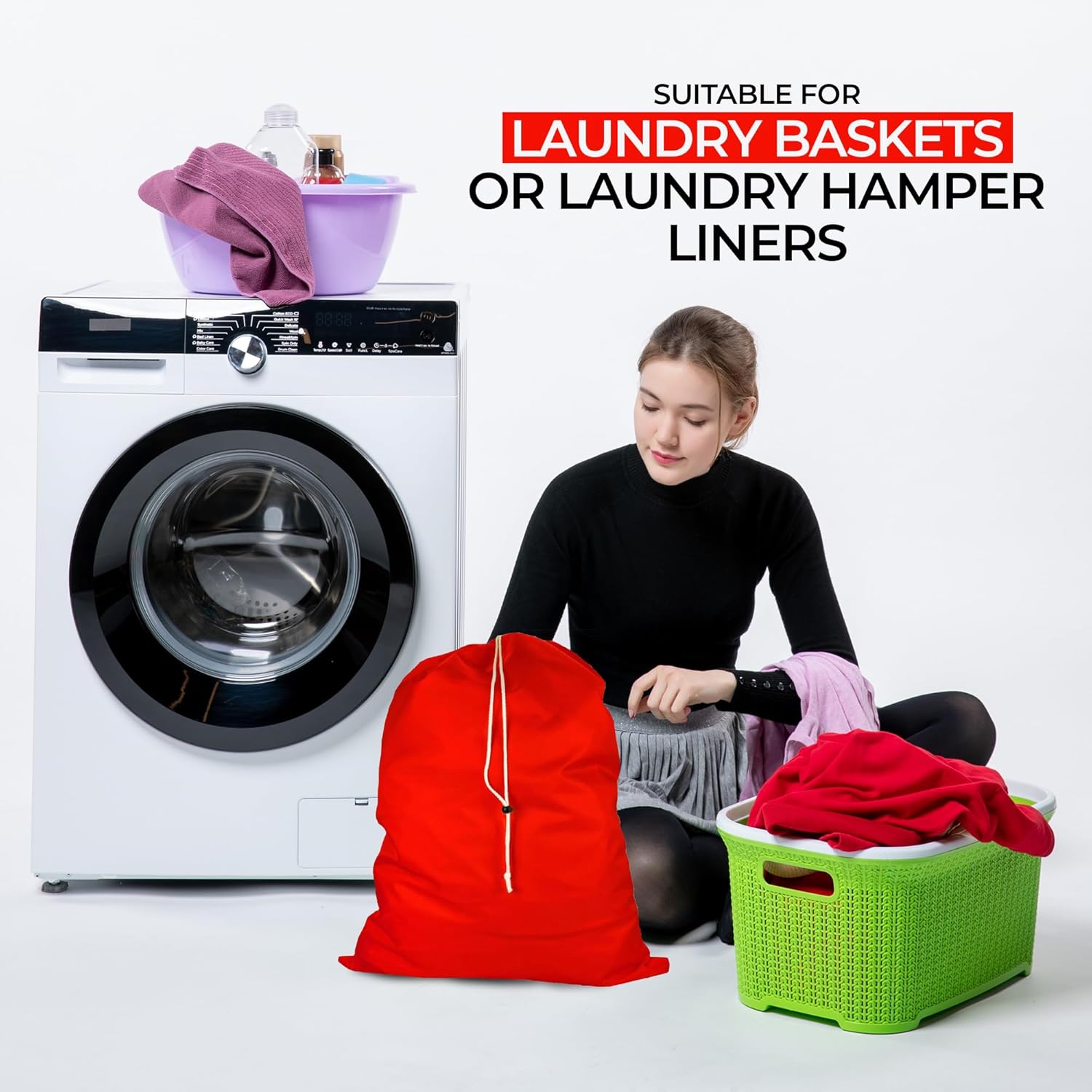 Laundry Bag with Locking Closure Drawstring – Extra Large Heavy Duty 100% Nylon, Large & Foldable Clothes Sack – Lightweight Dirty Laundry Organizer for Travel, Dorm, Gym – L 40" x H 50" (RED)