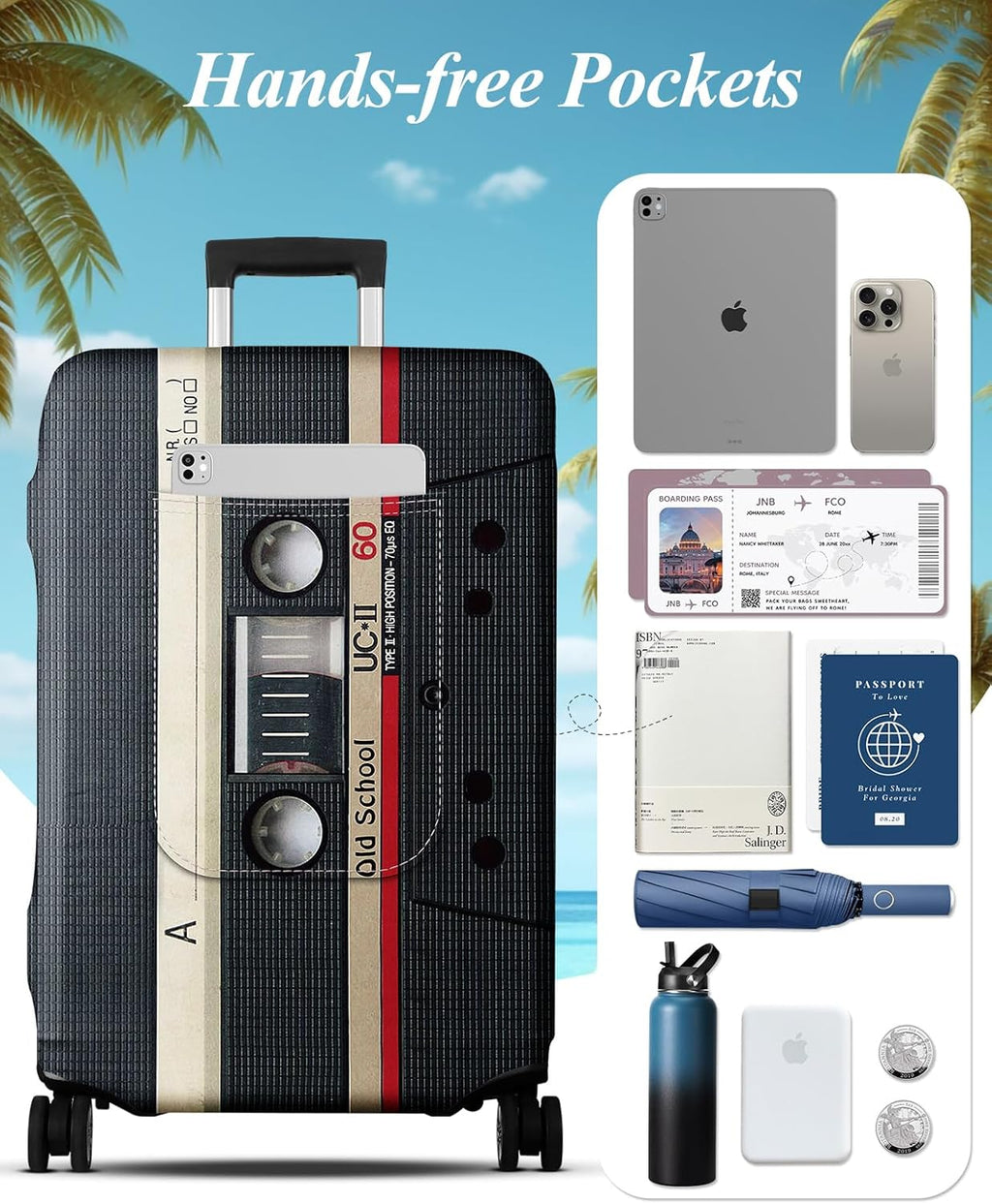 Slohif Luggage Cover for Suitcase Tsa Approved Protector - Luggage Sleeve Large Suit Case Cover Travel Stretch Baggage Case Protective Washable Fit 29-30 Inch Black Tape L