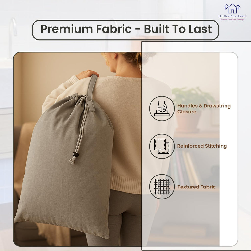 LFH Home Cotton Canvas Large Laundry Bag with Handle, Heavy Duty Drawstring Closure Washable Laundry Bags, School Travel, Home, Hotel, College Dorm, Organizer Sack, Toys Clothes 28x40 (Pack of 6)-Grey