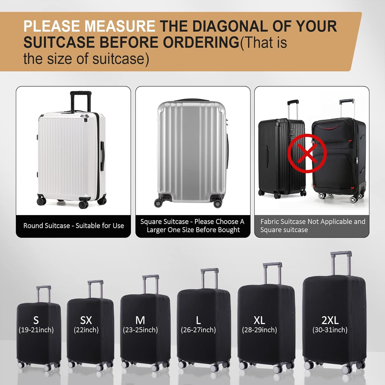 Travel Luggage Cover Suitcase Protector Scratch-Resistant Fit 19-31 Inch Suitcase, Not Included Suitcase (Black, S(19-21inch))