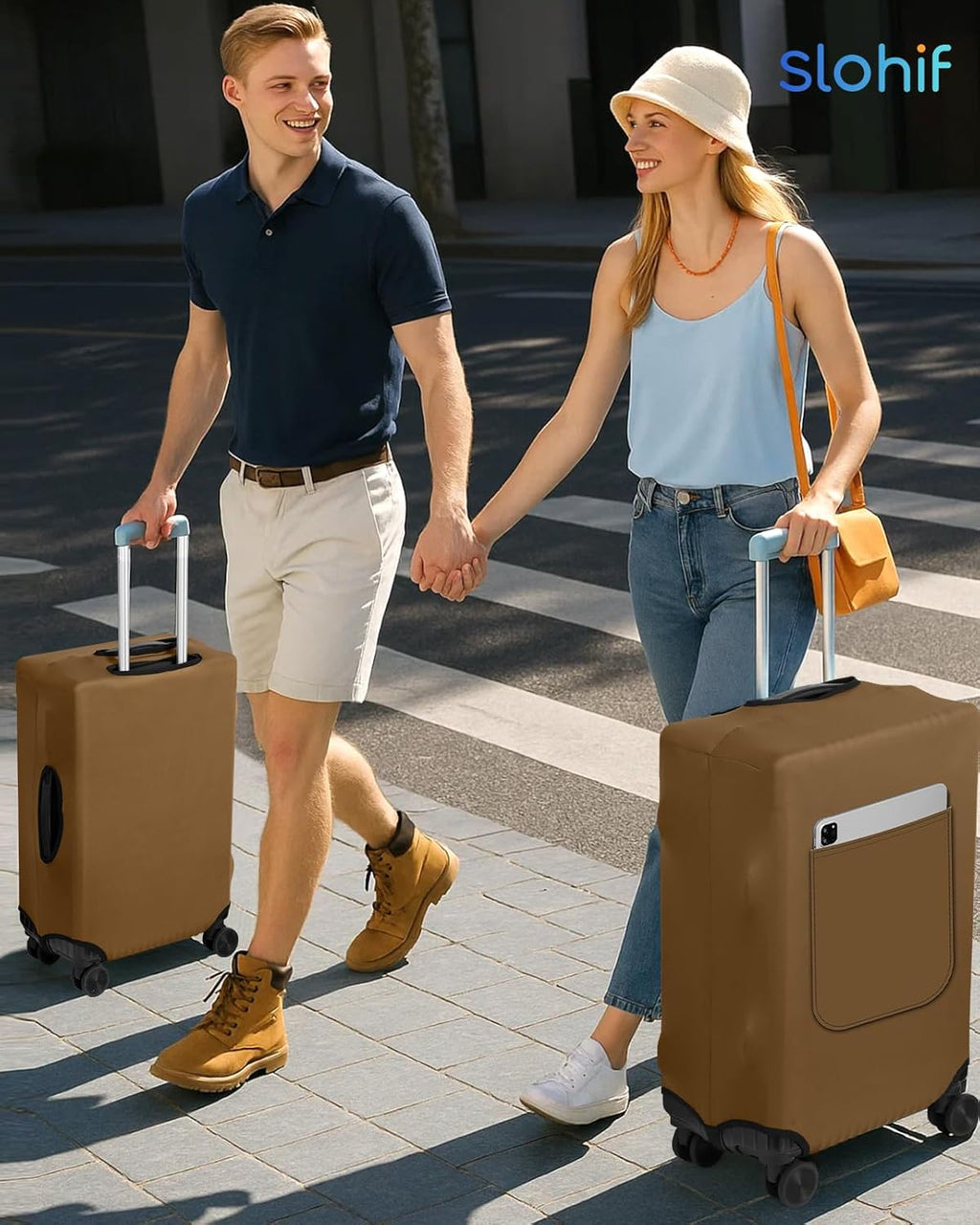 Slohif Luggage Cover for Suitcase Tsa Approved Protector - Luggage Sleeve Suit Case Cover Travel Stretch Large Baggage Case Protective Washable Fit 26-28 Inch Brown