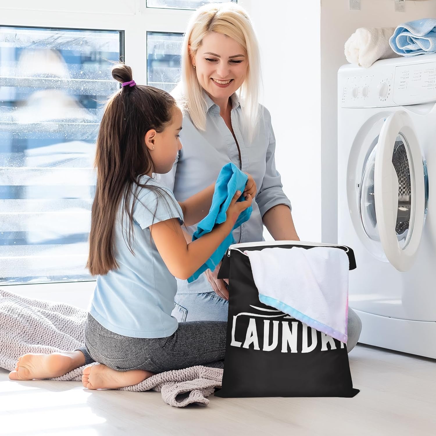 2 Pcs Large Travel Laundry Bags - Washable Waterproof Wet Dry Bags for Dirty Clothes, Swimsuits, Gym Clothes, Laundry, Swimming Pool, Yoga, College Dorm (Black+Grey)