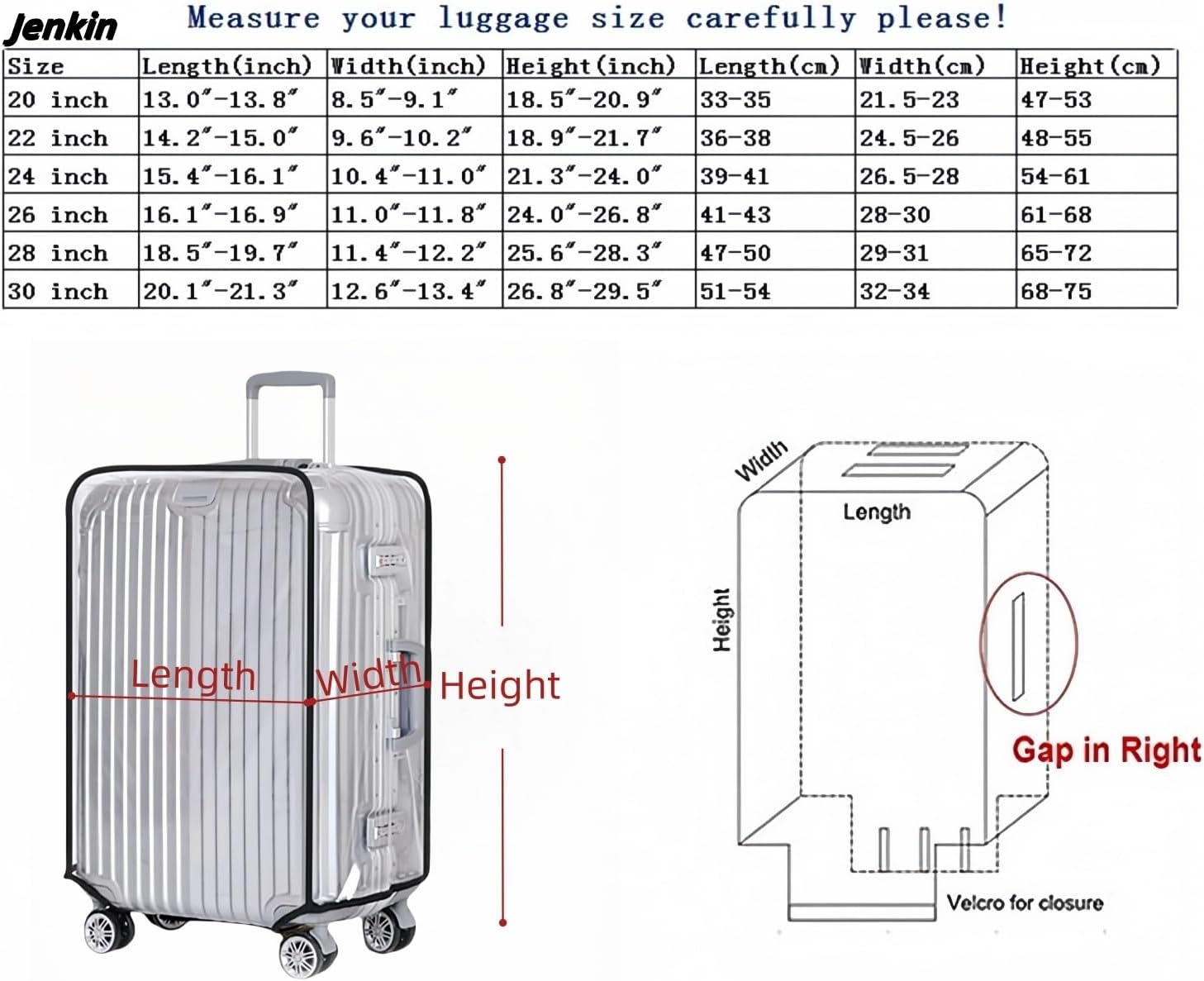 JenKin Luggage Protector Suitcase Cover PVC Waterproof Travel Suitcase Fits Most 20" to 30" (20" (13.8" L x 9.1" W x 20.9" H))