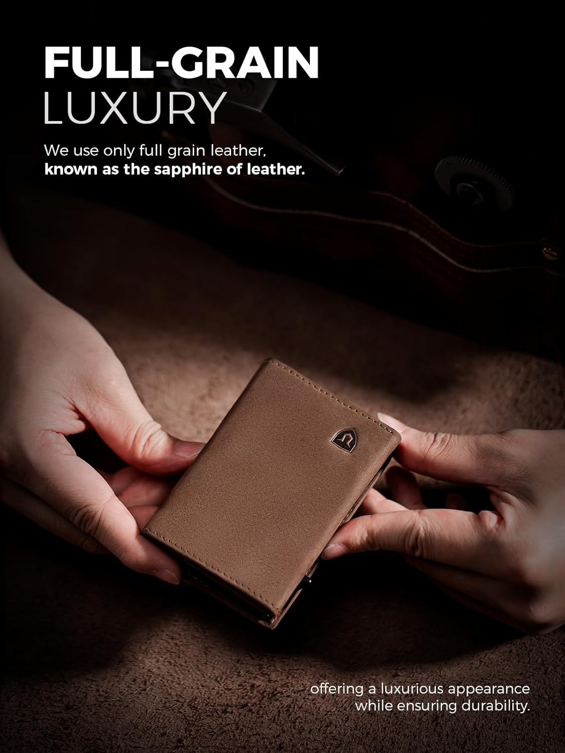 LORZOR Wallet for Men with Metal Card Holder, Pop Up Wallet, Finest Full Grain Leather Trifold Wallet, Smart, Minimalist, RFID Blocking, Front Pocket, ID Window