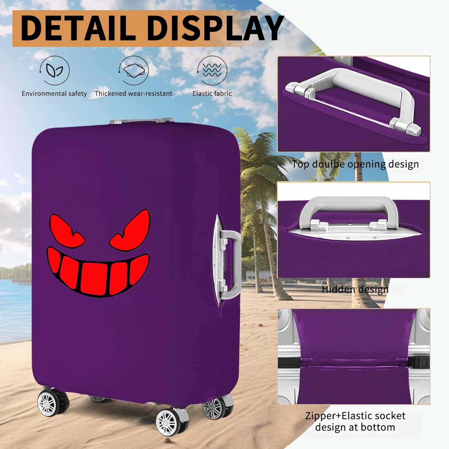Travel Luggage Cover Thicker Spandex Suitcase Protector Elastic Washable Baggage Covers (M (for 23-24 inch luggage), Purple Eye)