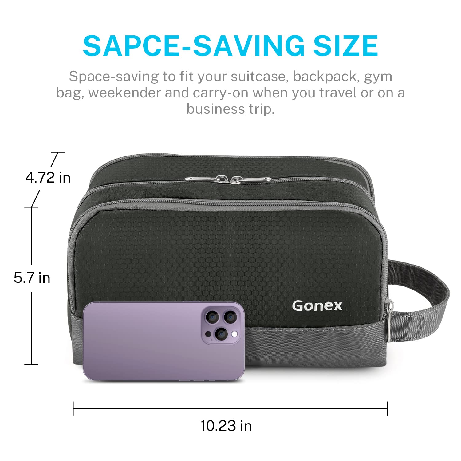 Gonex Travel Toiletry Bag Nylon, Dopp Kit Shaving Bag Toiletry Organizer Gray