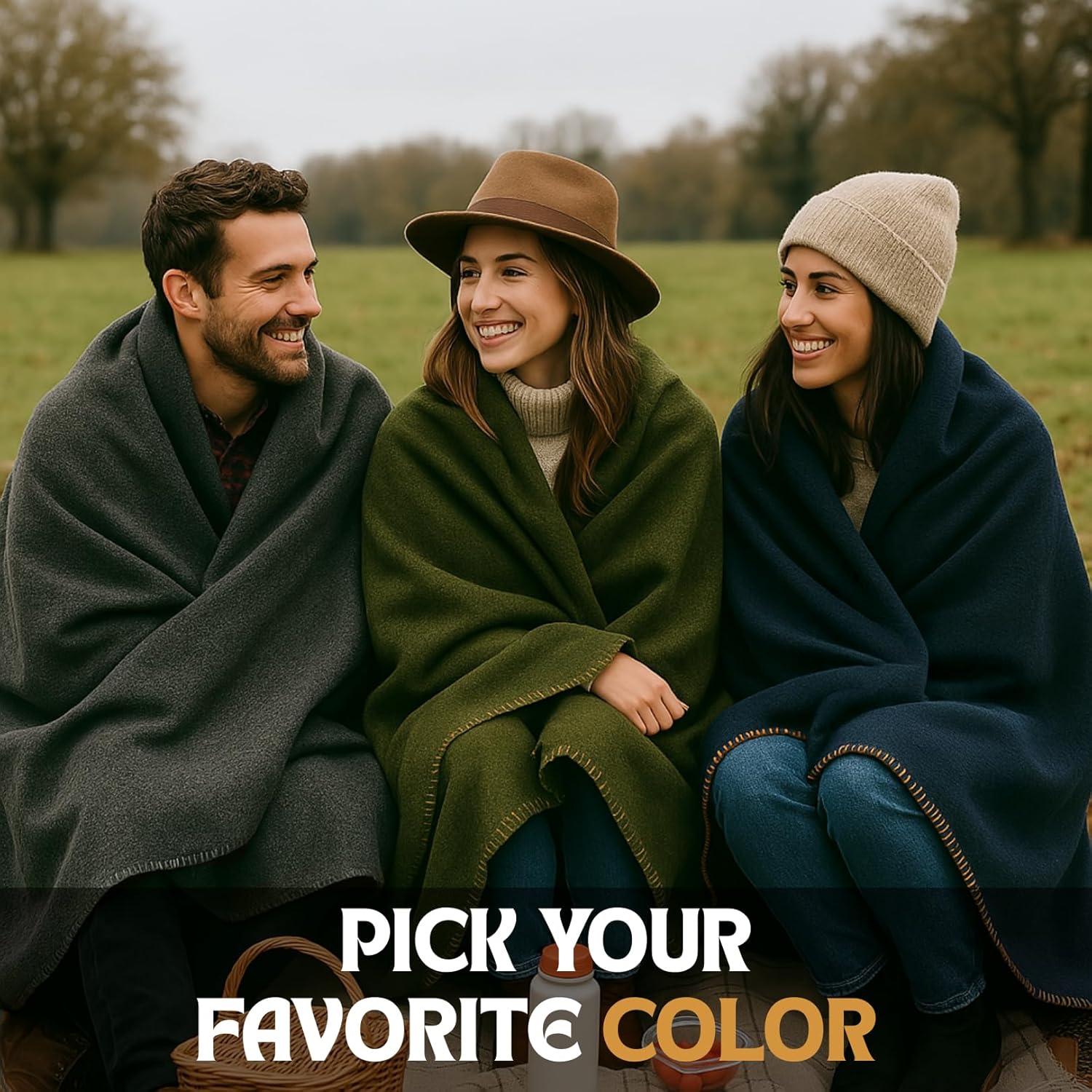 Wool Camping Blanket – 70% Wool Heavy-Duty Military Style Throw, Warm & Washable, Fire Retardant Cover for Emergency, Survival & Outdoor Use – Perfect for Camping, Car, Home & Hiking, Navy 62x84