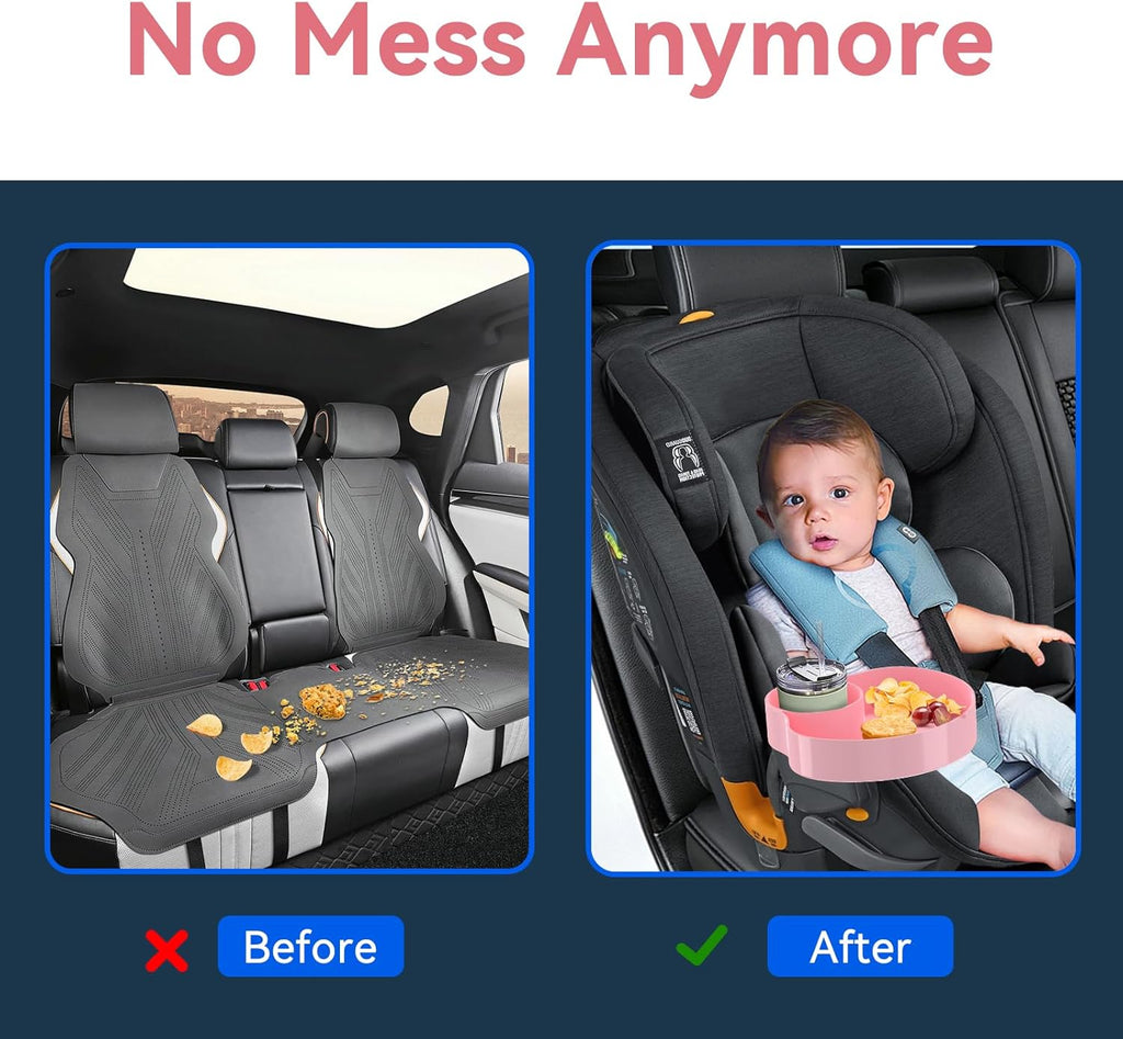 Kids Car Seat Tray, Travel Tray with Cup Holder for Toddler Baby, Kids Car Seat Food Snack Organizer for Road Trip, Stroller Snack Tray Travel Must Haves Toddler Must Haves (Pink)
