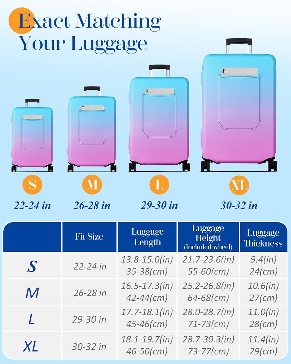 Slohif Luggage Cover for Suitcase Tsa Approved Protector - Luggage Sleeve Large Suit Case Cover Travel Stretch Baggage Case Protective Washable Fit 30-32 Inch Blue Rose Gradient XL