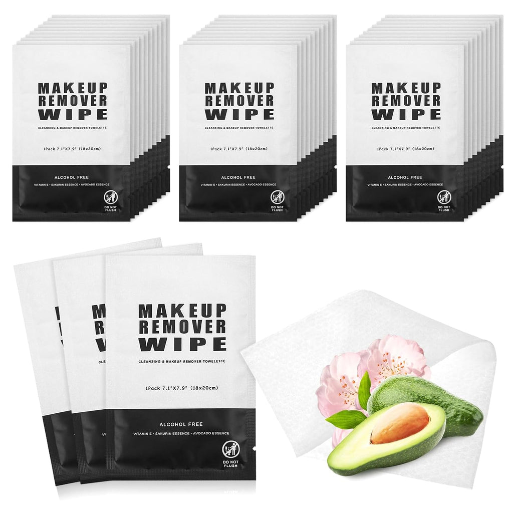 100 Makeup Remover Wipes Bulk Individually Wrapped Makeup Wipes Single Makeup Remover Cloth Facial Cleansing Pads for Mascara Lipstick Oil Dirt Face Skin Travel Hotel (Black)