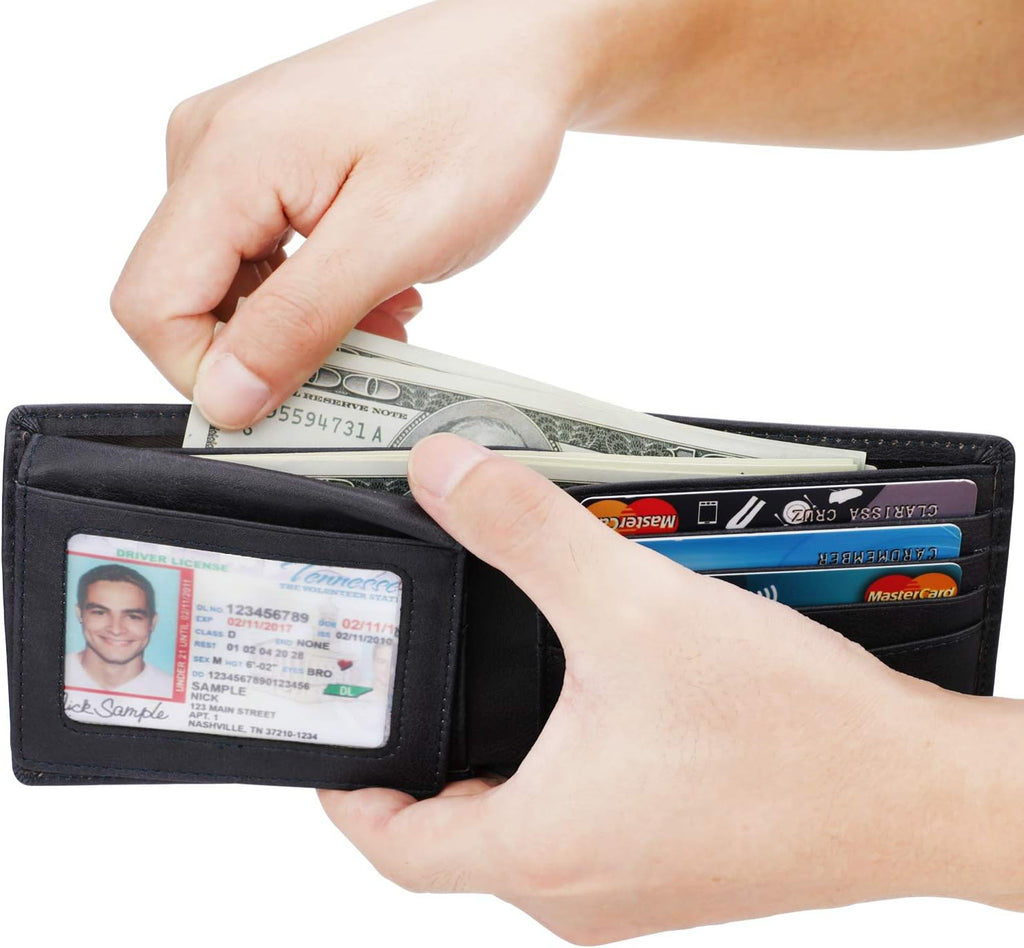Wallet for Men-Genuine Leather RFID Blocking Bifold Stylish Wallet With 2 ID Window