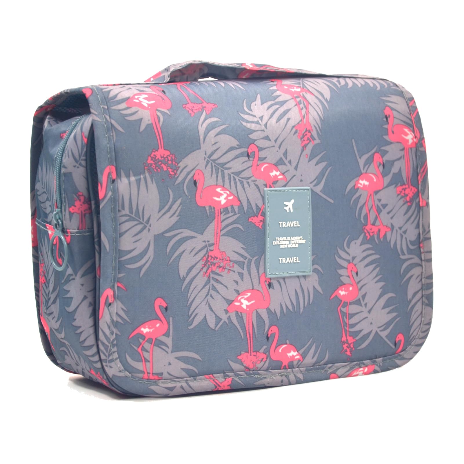 L & FY Hanging Travel Toiletry Bag Women's Cosmetic Organizer Makeup Pouch Men's Shaving Kits With Handle (Pink Flamingo)