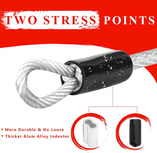 1/8 inch Stainless Steel Security Cable with Hooks 2.6 FT Luggage Lock Security Cable with Loops（10Pack ）