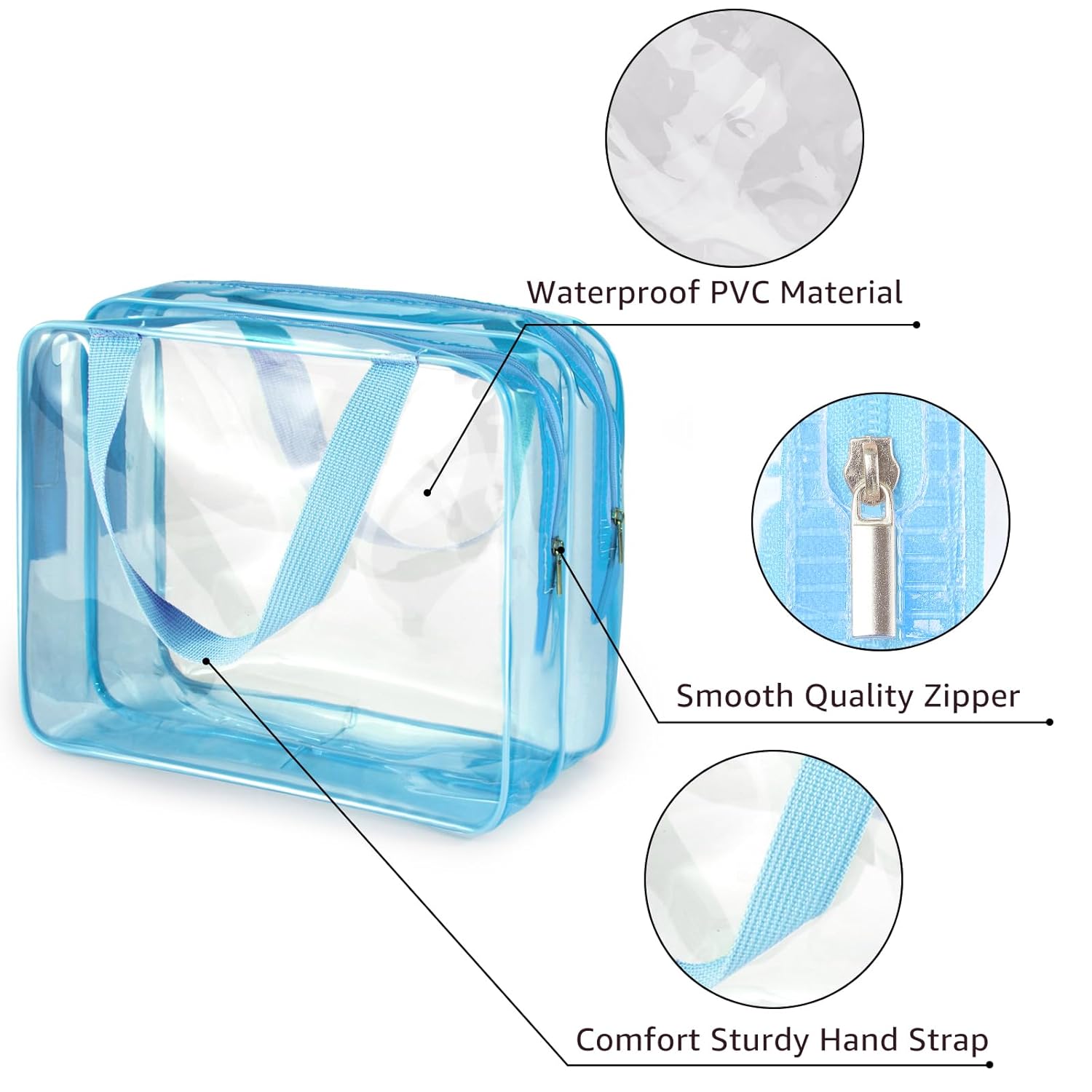 2Pcs Crystal Clear PVC Travel Toiletry Bag Kit for Women Men, Waterproof Vinyl Organizer Clear Makeup Bags with Zipper, Cosmetic Bag Pouch Carry on Airport Airline Compliant Bag Handbag (Double Layer)