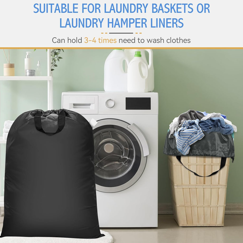 Extra Large Laundry Bag With Handles, Heavy Duty, Travel Laundry Bag for Dirty Clothes, 28" x 40" (Black)