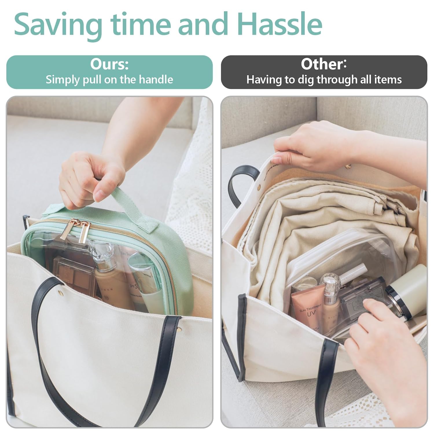 PACKISM TSA Approved Toiletry Bag - Glitter Textured Clear Makeup Bag, Personalized and Fashion, with 180° Large Opening and Supporting Frame, Perfect for Travel Essentials, Thick No Smell, Green