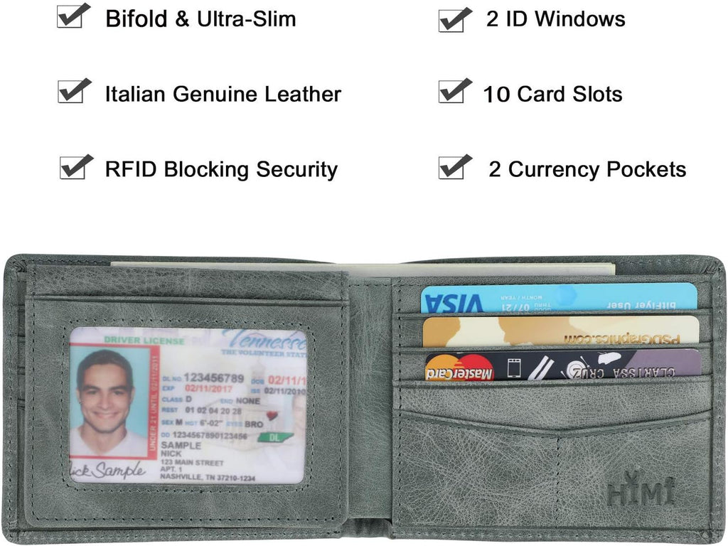 Wallet for Men-Genuine Leather RFID Blocking Bifold Stylish Wallet With 2 ID Window