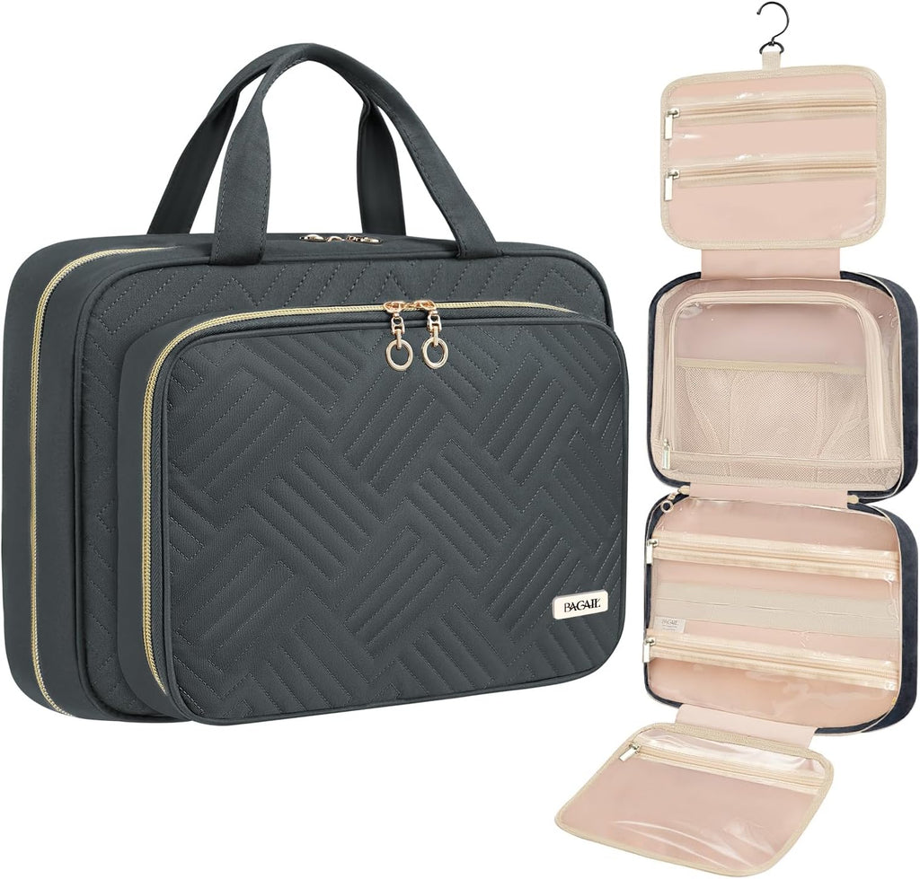 BAGAIL Hanging Toiletry Bag for Women Water-resistant Cosmetic Bag Large Capacity Travel Makeup Organizer for Full-Sized Travel Essentials(Standard, Grey)