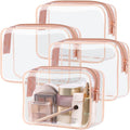 PACKISM Clear Makeup Bag - 4 Pack TSA Approved Toiletry Bag Waterproof Quart Size Travel Bag, Clear Cosmetic Bag for Women, Carry on Airport Airline Compliant Bag, Rose Pink