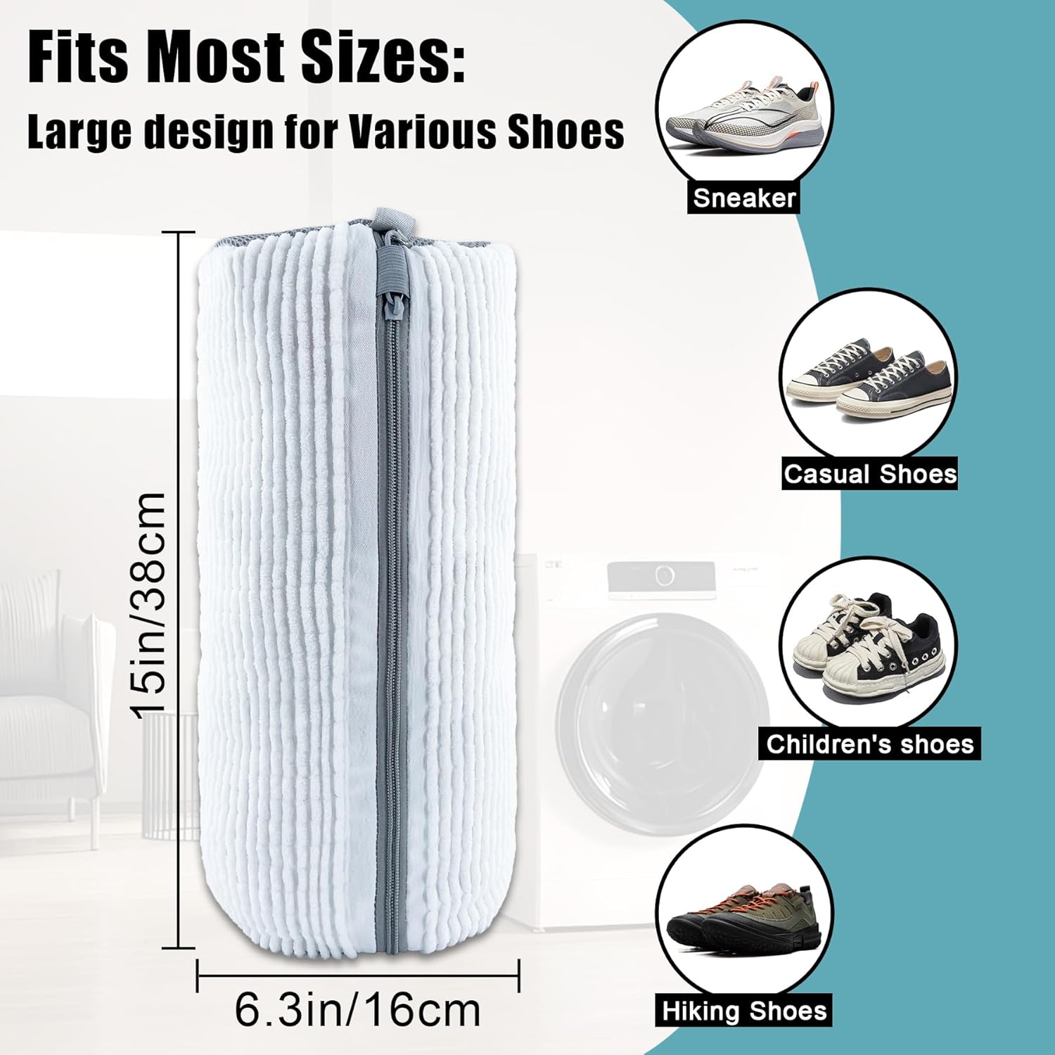 XXL Shoe Washing Machine Bag - 2-Pack Reusable Shoe Cleaning Bags, 360° Deep Clean for Tennis Shoes, Sneakers and Slippers, Includes 2 Shoe Storage Dust Bags (White)