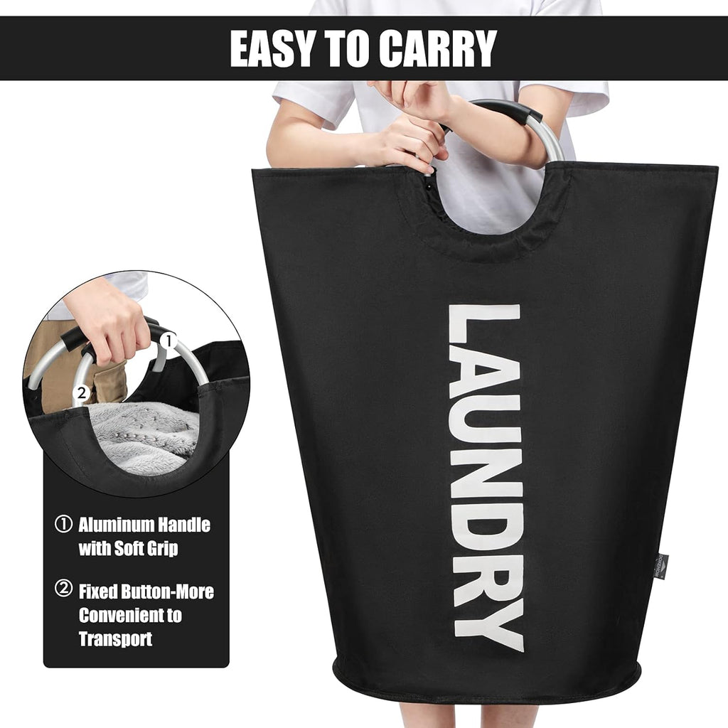 DOKEHOM 125L X-Large Laundry Basket, Collapsible Laundry Bag, Freestanding Tall Clothes Hamper, Foldable Washing Bin (Black)