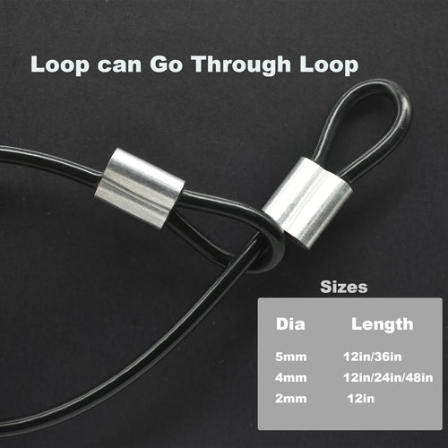 10 Pcs 5mm Wire 12 inch Vinyl Coated Stainless Steel Cable with Loops Short Wire Rope Lanyard Lock Security Chain Link for Outdoor Gates, Black(5mm x 12 inch)