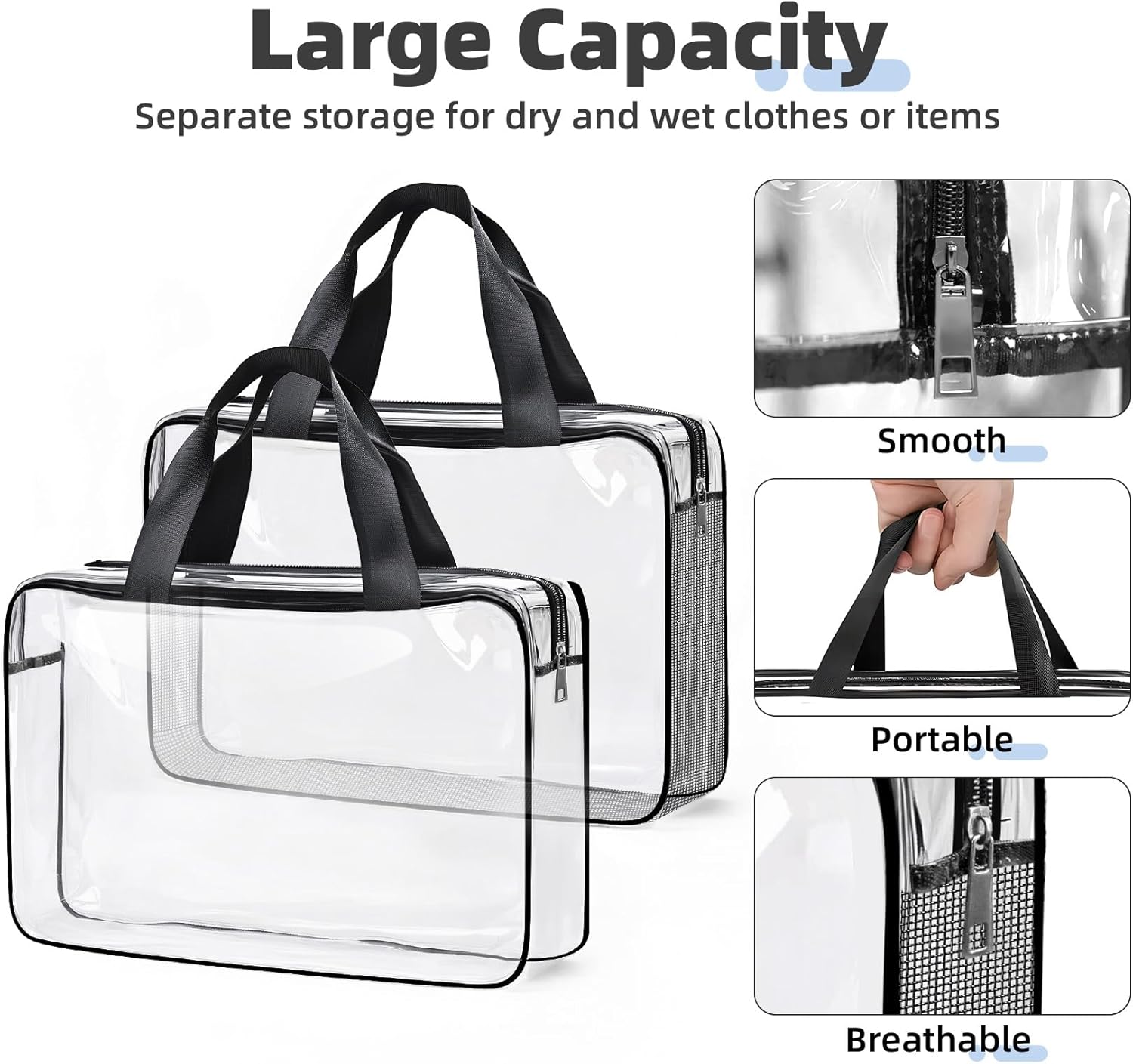 ABSOFINE Clear Toiletry Bag for Travel Size Toiletries, 4 Pack Large Waterproof PVC Makeup Bags with 2 Pack Airport Security Liquids Bags, Travel Essentials toiletry Bottles for Women Girls Men