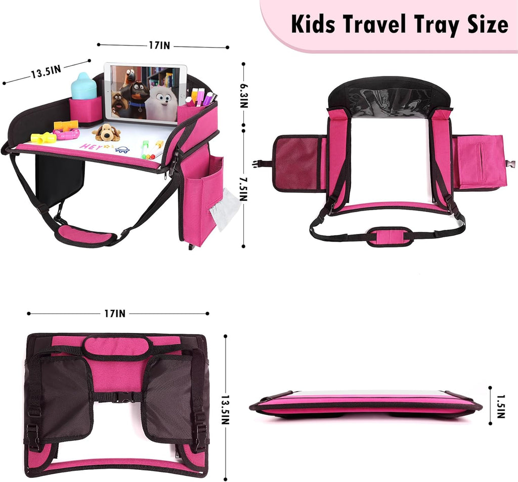 Kids Travel Tray, Travel Tray For Kids Car Seat, Toddler Road Trip Essentials With Drawing Kit, Carseat Tray For Kids Travel, Travel Activities Road Trip Must Haves For Kids (Pink-2PCS)