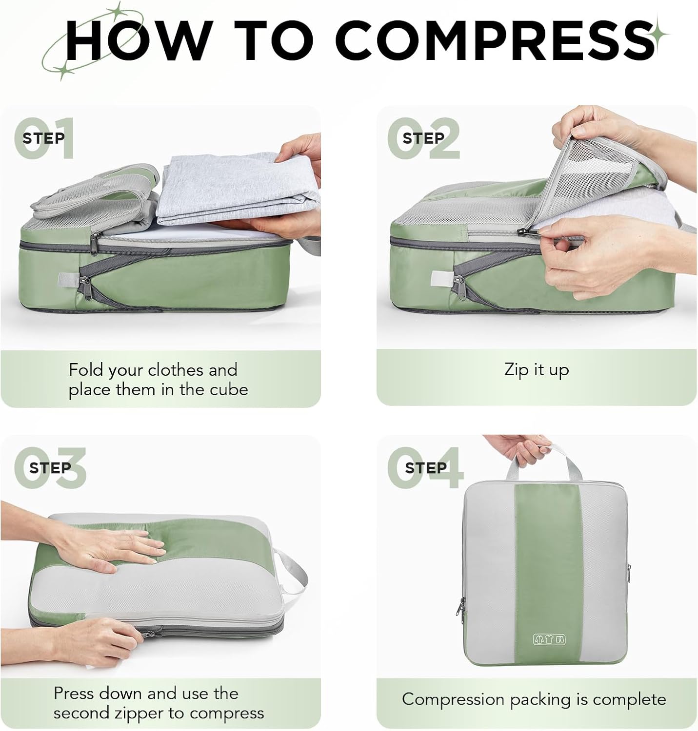 10 Set Compression Packing Cubes for Travel Essentials,Compressible Expandable Packing Cubes for Suitcase,OlarHike Luggage Organizer Bags for Travel,Handy Helper for Organizing Clothes(Matcha Green)