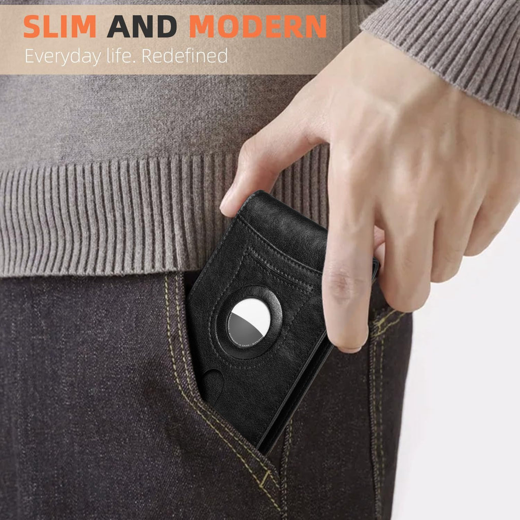RUNBOX AirTag-Wallet-Mens-Slim-RFID Blocking Wallets Leather with Bill Compartment Air Tag Bifold Card Holder Wallet Gifts for Men Dad