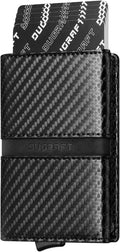 DUGRAFT Mens Wallet for Max.11 Cards with Pop Up Credit Card Ejector Case RFID Blocking, Bills/Cash Compartment and ID Window, Giftbox Packed, Carbon Fiber Black