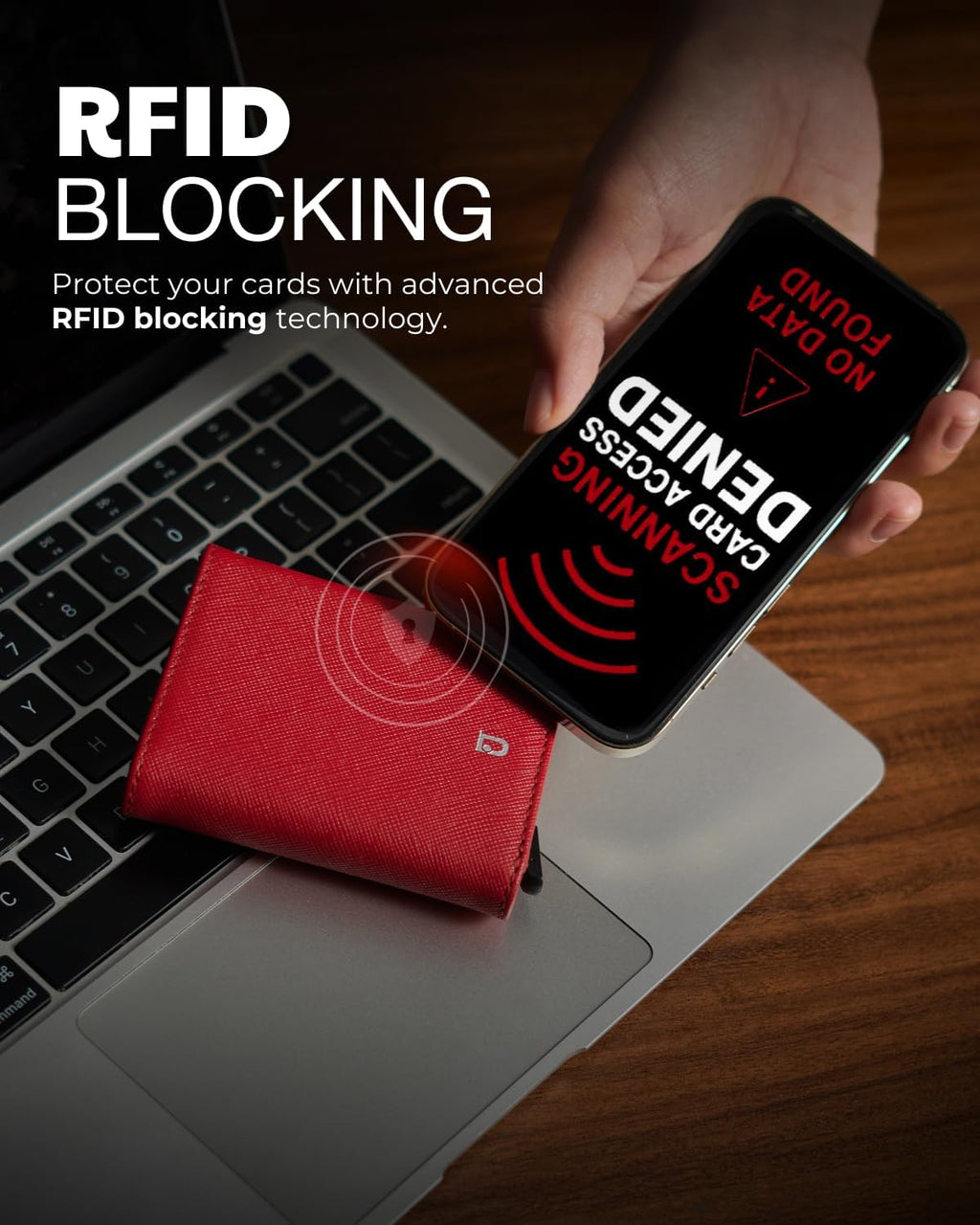 Jenoss Smart Wallet For Men & Women: Full Grain Leather, Handcrafted, Slide Metal Pop Up Case, Slim RFID Blocking Credit Card Holder Minimalist Compact 12 Cards Slot Organizers ID Clip (Red & Black)