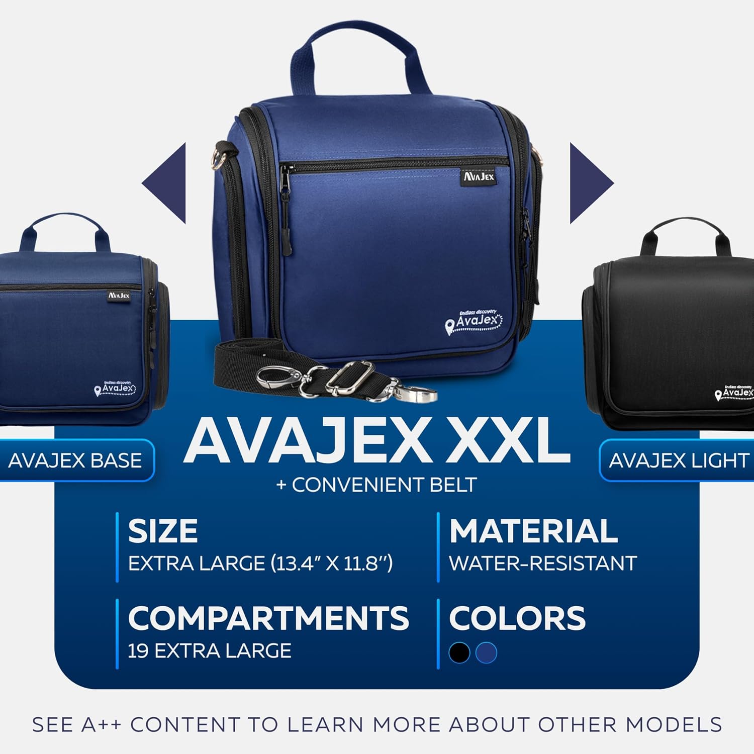 Extra Large Hanging Travel Toiletry Bag for Men and Women - Cosmetic Travel Bag With Shoulder Strap - Waterproof Hygiene Bag with Metal Xxl Swivel Hook and 19 Compartments for Toiletries