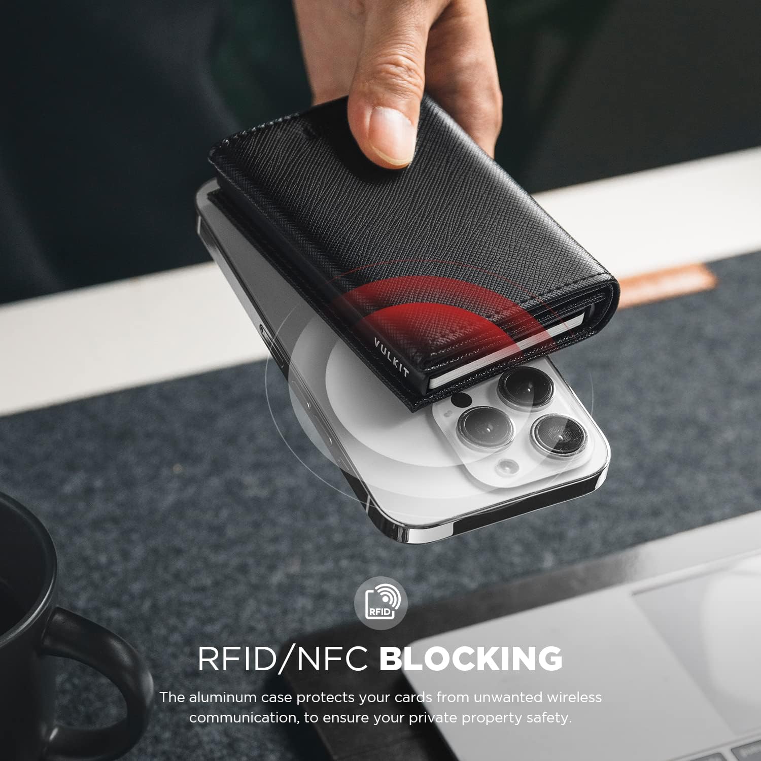 VULKIT Pop up Card Wallet Minimalist Cash Wallets RFID Blocking Leather Smart Credit Card Holder with ID window for Men(Cross Black)