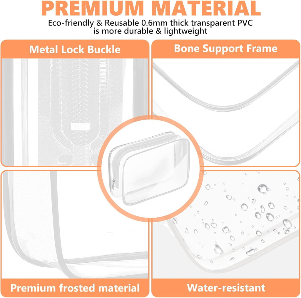 AURUZA 4 Pack Clear Toiletry Bag, Portable Travel Makeup Pouch with Zipper, TSA Approved Organizer, PVC Cosmetic for Airport Airline Compliant