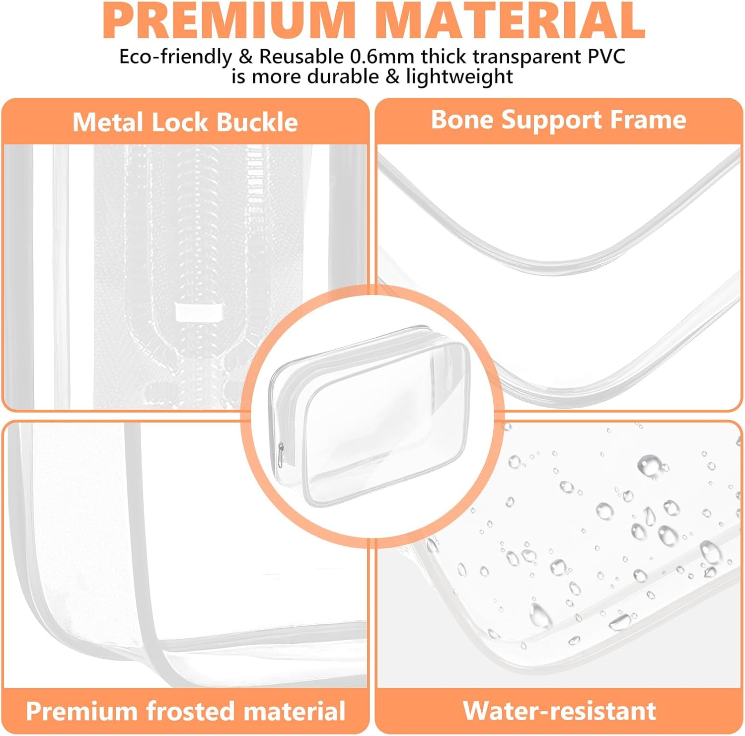 AURUZA 4 Pack Clear Toiletry Bag, Portable Travel Makeup Pouch with Zipper, TSA Approved Organizer, PVC Cosmetic for Airport Airline Compliant