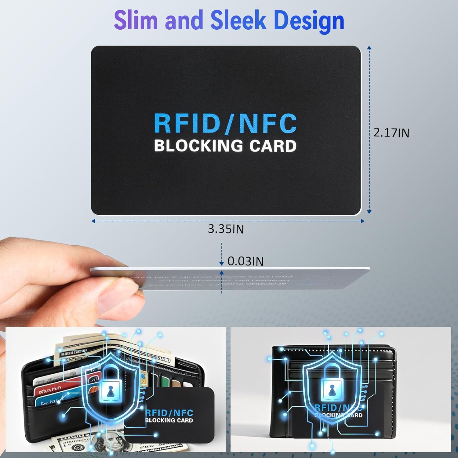 5Pack RFID Blocking Card,Contactless NFC Debit Credit Card Passport Protector blocker,One RFID Card Protects Entire Wallet, without adding bulk Black