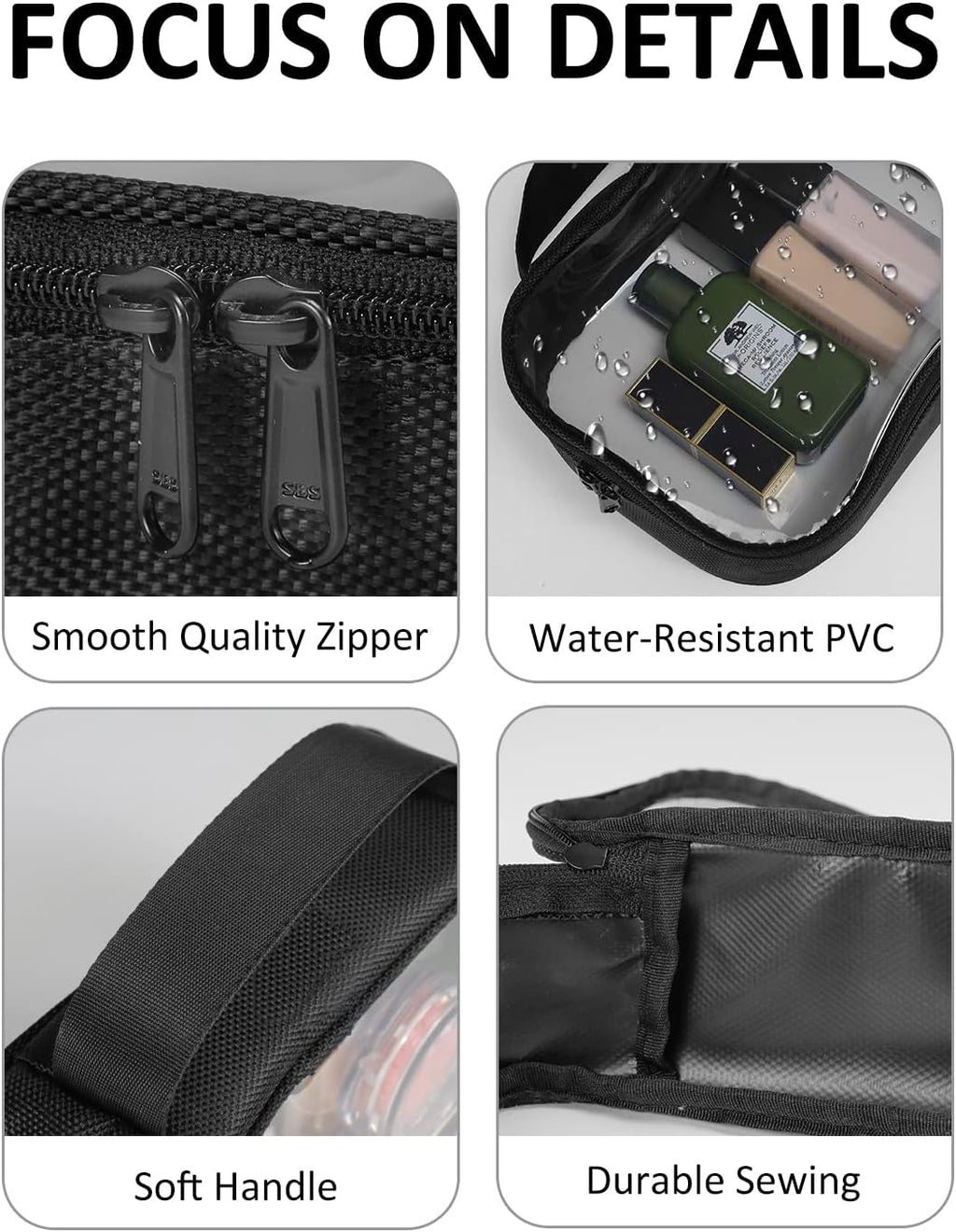 Moyad TSA Approved Clear Toiletry Bag with Handle, 2 Pack Quart Size 3-1-1 Liquids Pouch for Travel, Transparent Makeup & Cosmetic Organizer for Women Men, Black