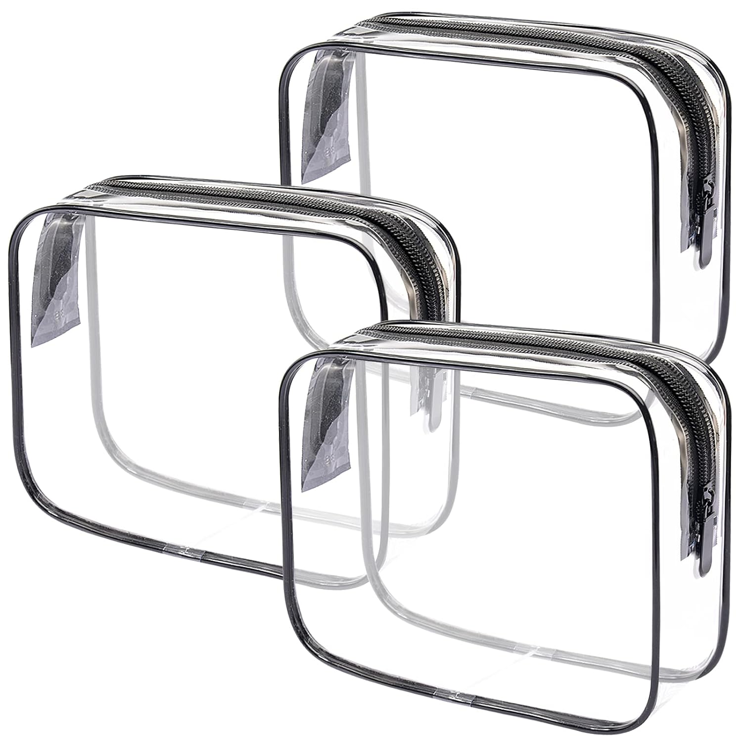 Lermende 2pcs Clear Toiletry Bag TSA Approved Travel Bag,Carry On for Travel,Airport Airline Accessories Compliant Bag,Quart Sized Makeup Cosmetic bag Women Men (Transparent Black, 3 Pack)