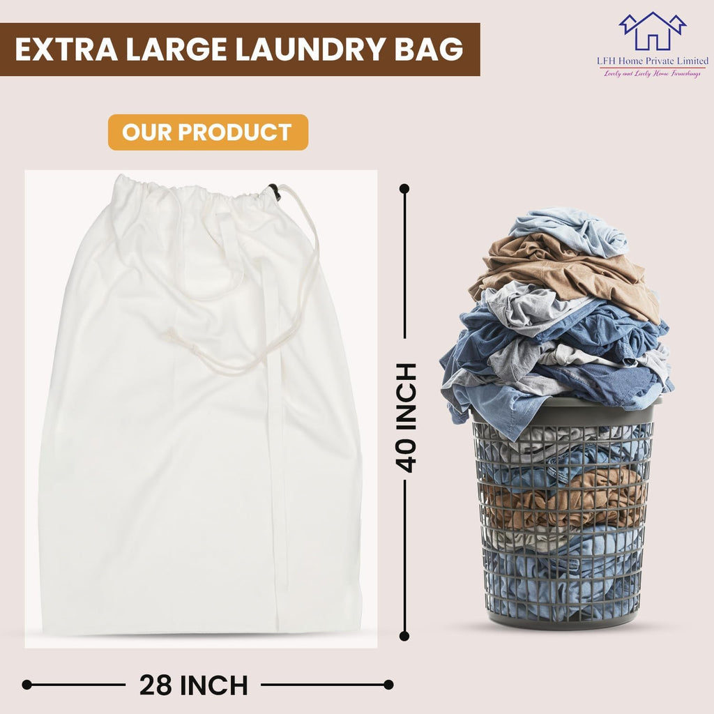 LFH Home Cotton Canvas Extra Large Laundry Bag with Handle, Heavy Duty Drawstring Closure Washable Laundry Bags School Travel, Home, Hotel, College Dorm, Organizer Sack, Toys Clothes 28x40-White